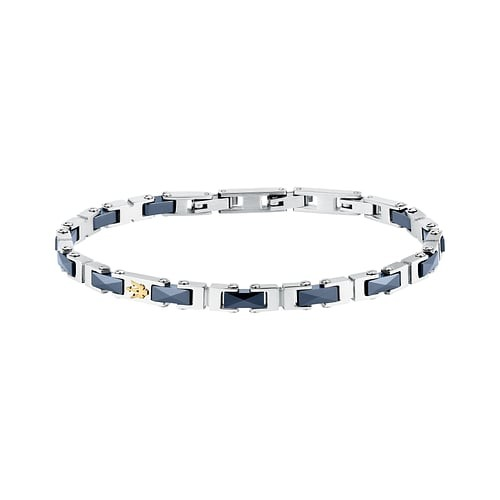 Maserati Stál Armband M/bláum keramik Hlekkjum 18,5+3,5CM