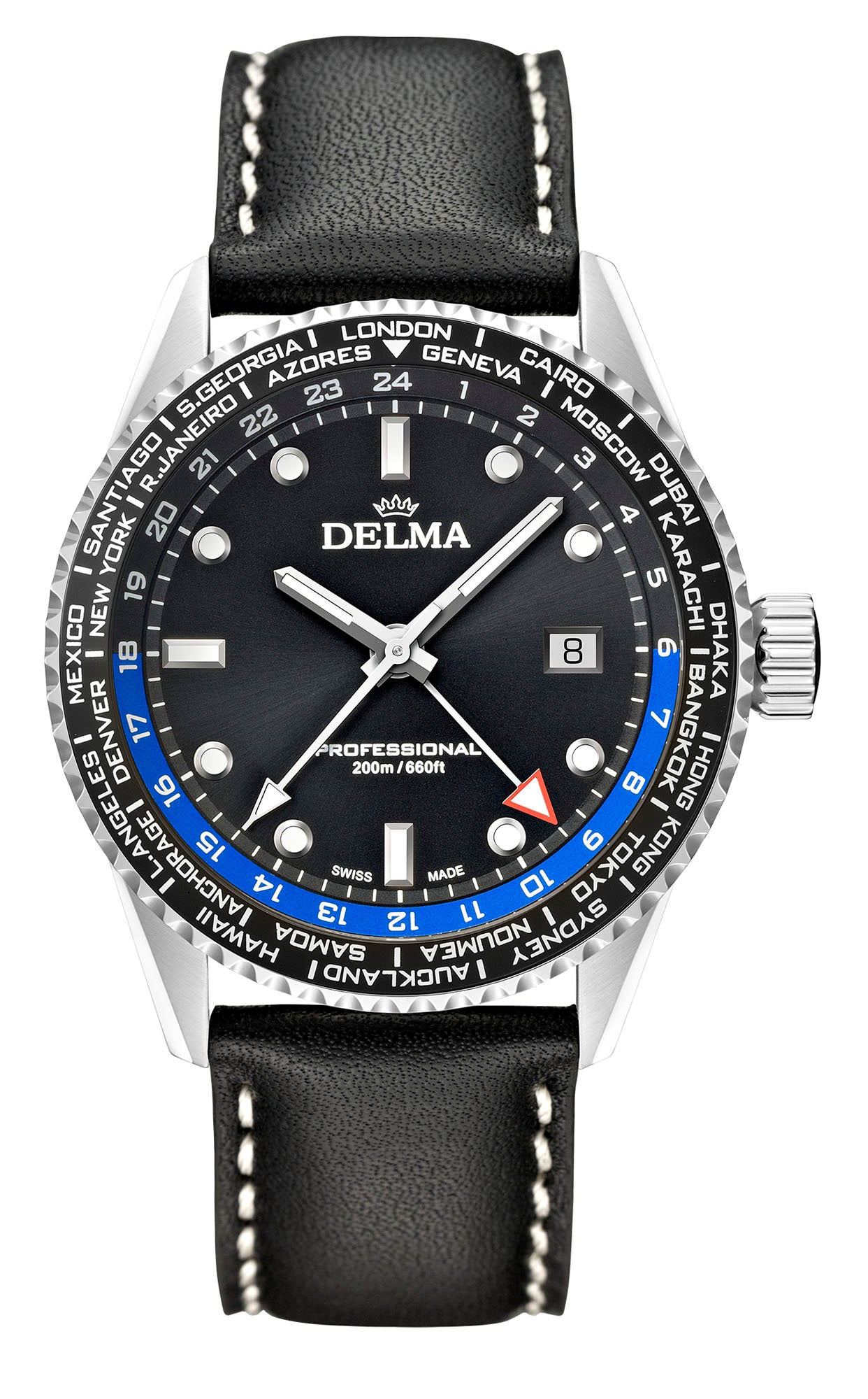 Delma Cayman Worldtimer, svart, 42mm