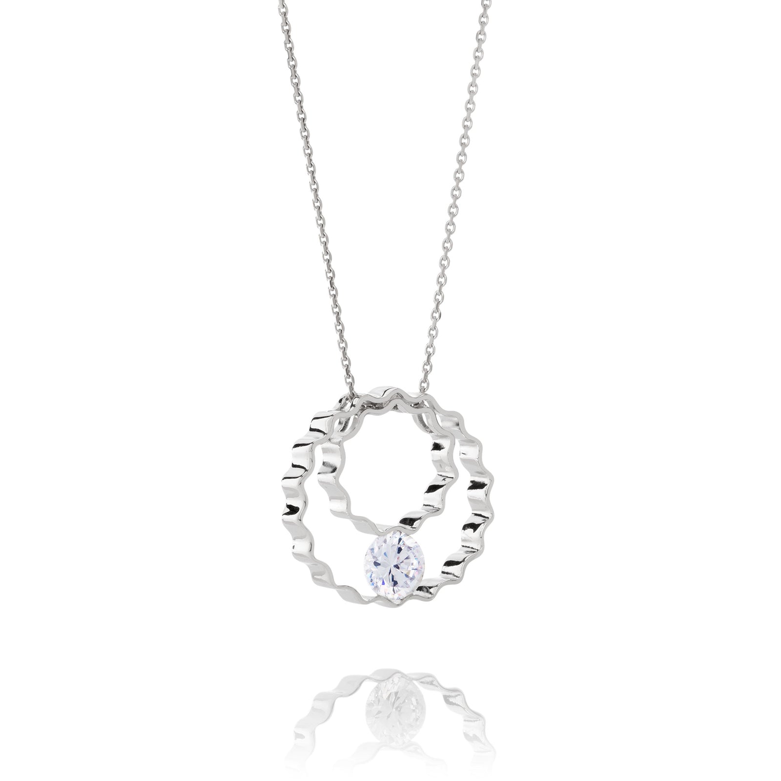 Bára <br> stórt silfurmen með hvítum zirconia steini