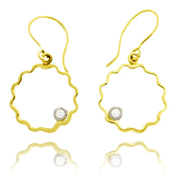 Bára <br> gull eyrnalokkar með demanti