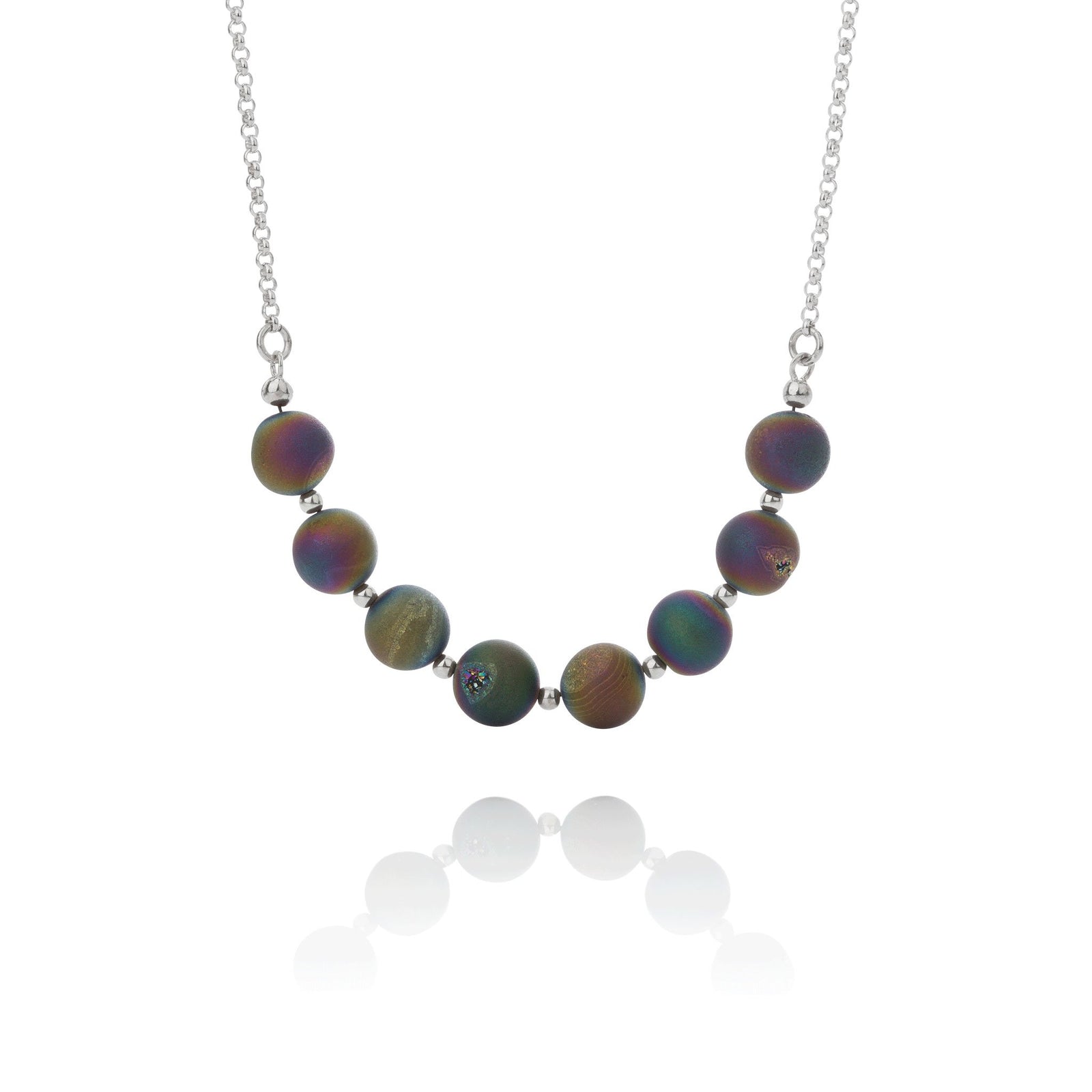 Norðurljós <br> kristalskúlumen í silfurkeðju